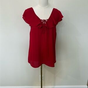 Pink Rose Red Lace-Up Blouse